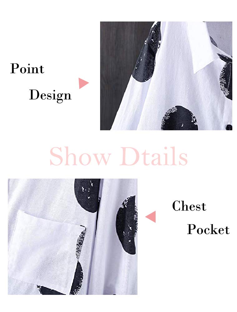 Minibee Women's Button Down Tunic Tops Polka Blouse Cotton Shirts White M - Image 4